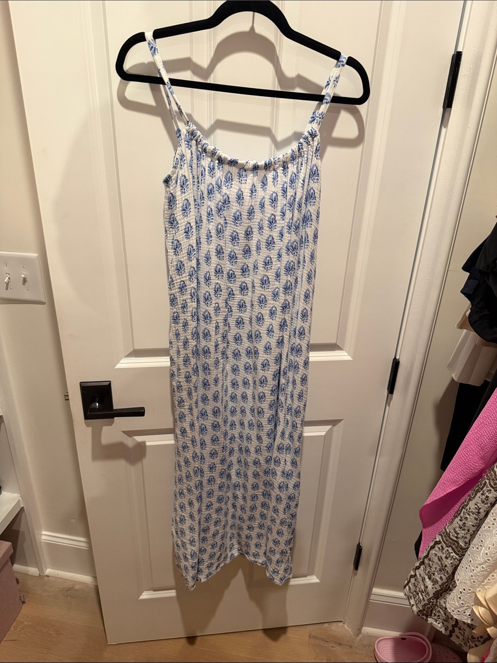 Blue & White Printed Spaghetti Strap Maxi Dress LAKE